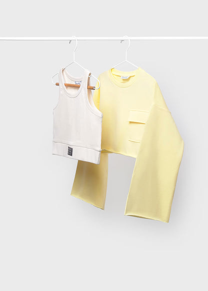 Mayoral - Cropped Sweatshirt and Vest Set, Lemon