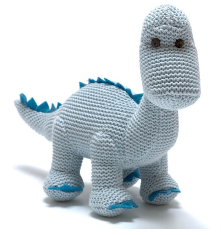 Best Years, soft toy, Knitted Diplodocus Dinosaur Rattle - Blue