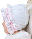 Sarah Louise - Bonnet, 003622P white with pink detail | Betty McKenzie