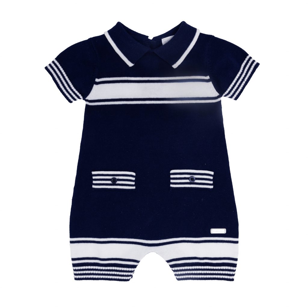 blues baby, rompers, blues baby - Navy white knitted romper BB0263
