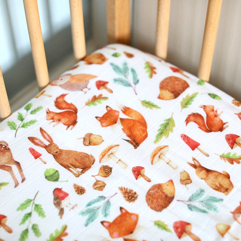 The Fox in the Attic, cot sheet, The Fox in the Attic - Woodland fitted cot sheet