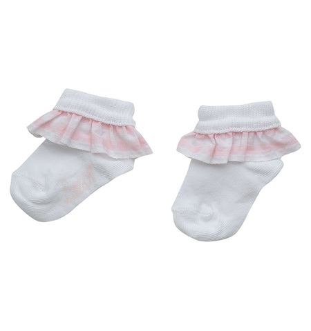 Little A, socks, Little A  - Ankle Socks, Gracelynn, white with pink rose trim