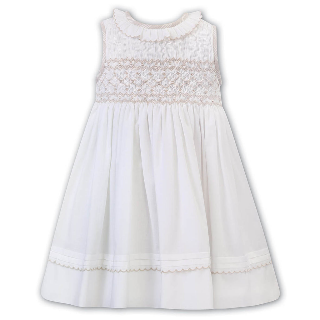 Sarah Louise, Dresses, Sarah Louise - Ivory hand smocked dress with taupe detail