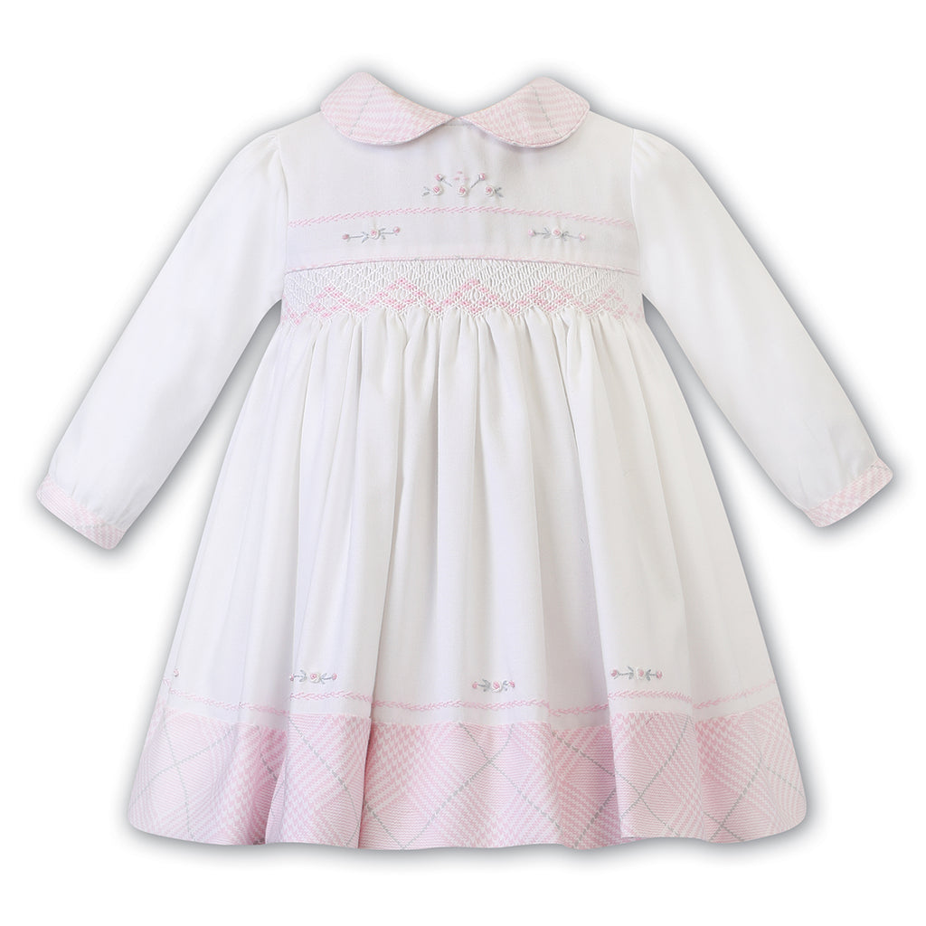 Sarah Louise - Hand smocked Dress ivory with pink, 012505 | Betty McKenzie