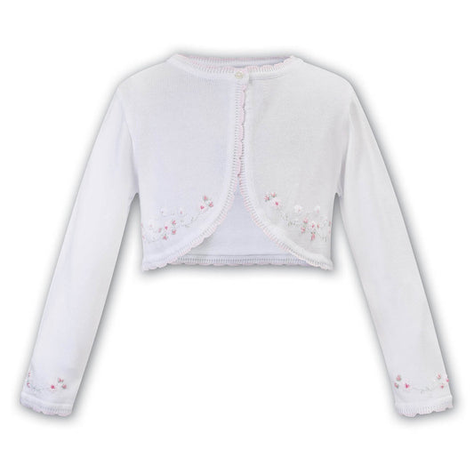 Sarah Louise, Cardigans, Sarah Louise - White bolero with delicate pink embroidery