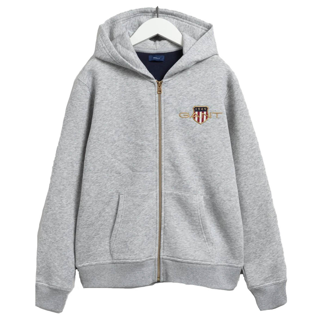Gant, zipper hoodie, Gant - Grey archive shield zip hoodie, 14yrs 15yrs