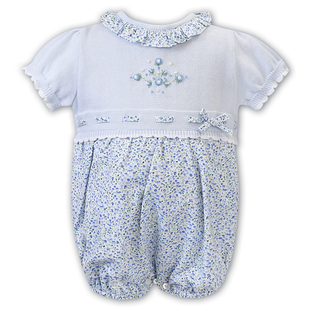 Sarah Louise -Girls  Pale blue floral bubble, all in one | Betty McKenzie