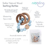 Nibbling  - Stellar natural wood rattle teething ring, blue | Betty McKenzie