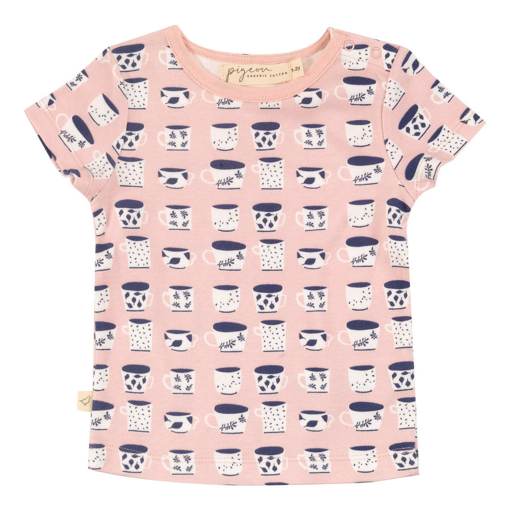 Pigeon Organics, T-shirts, Pigeon Organics -  pink T-shirt tea cup print.