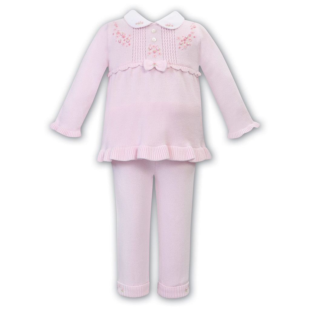 Sarah Louise, frilly pants, Sarah Louise - Pink 2 piece knit top and trouser set, 008195