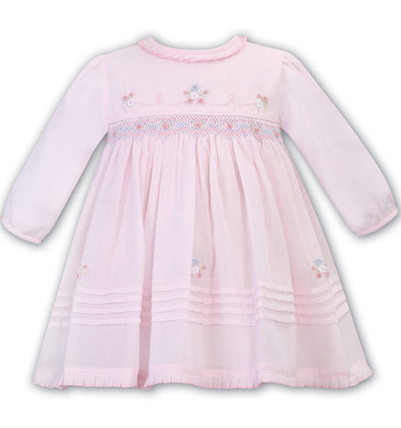 Sarah Louise, Dresses, Sarah louise - Pink Hand smocked dress with pale blue and pink trim