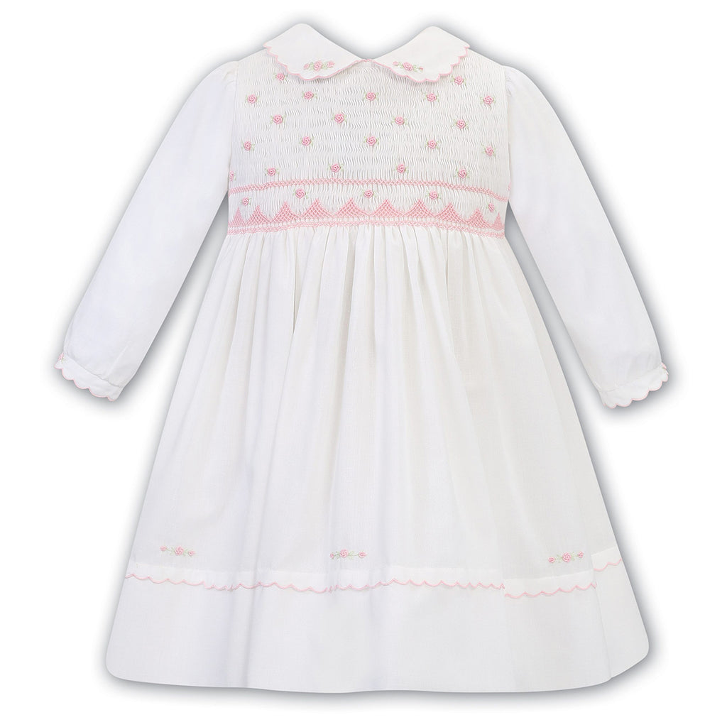 Sarah Louise, Dresses, Sarah Louise - White & Pink hand smocked dress, 012784